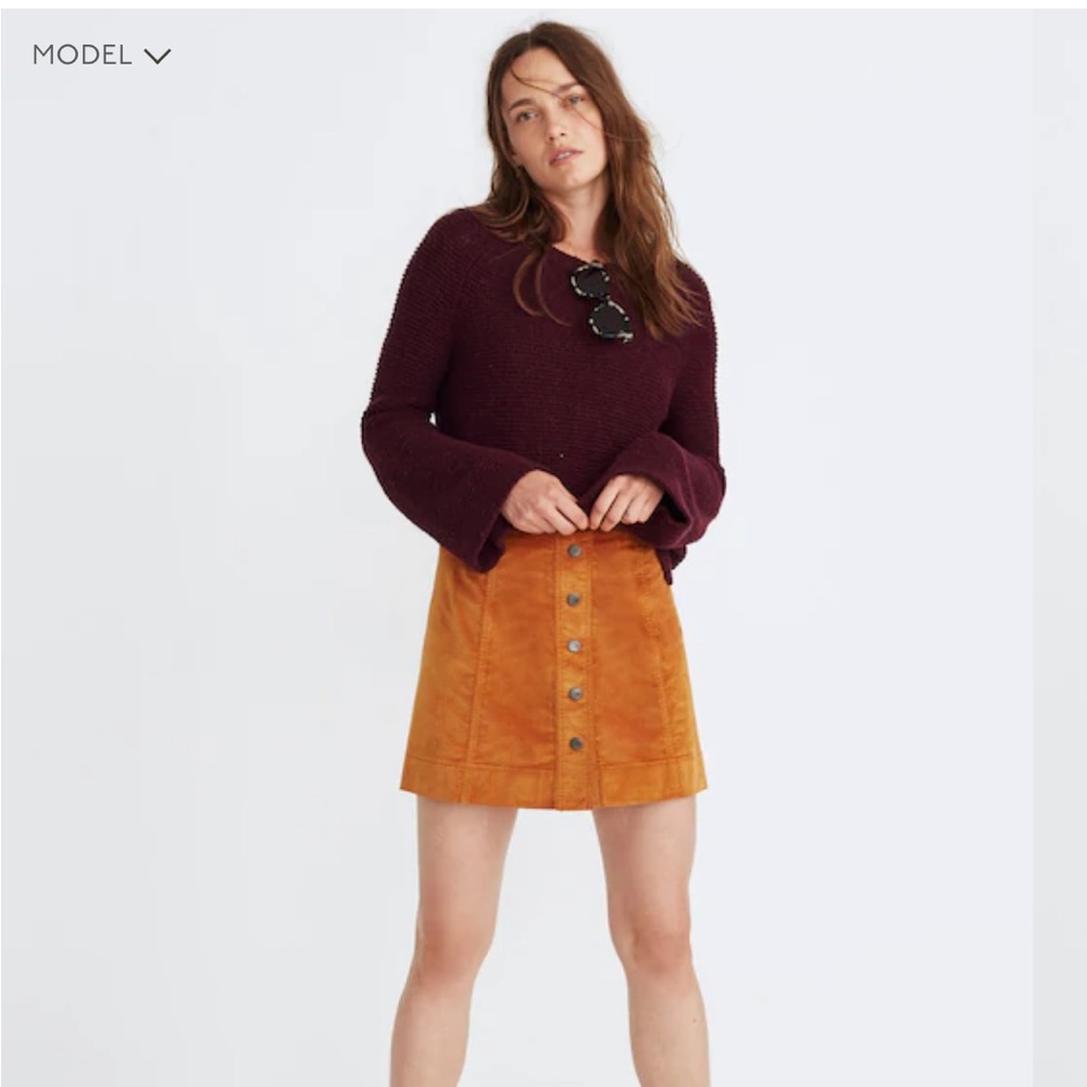 Madewell velveteen Button-Front  Skirt color golden pecan